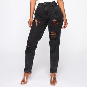 Fashion Nova Lola Destructed Black Jeans Relaxed Skinny Fit Denim size 3